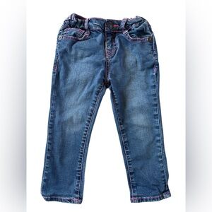 True Religion Toddler Jeans 24M Pink Stitching Horseshoe Denim w/ Elastic Waist